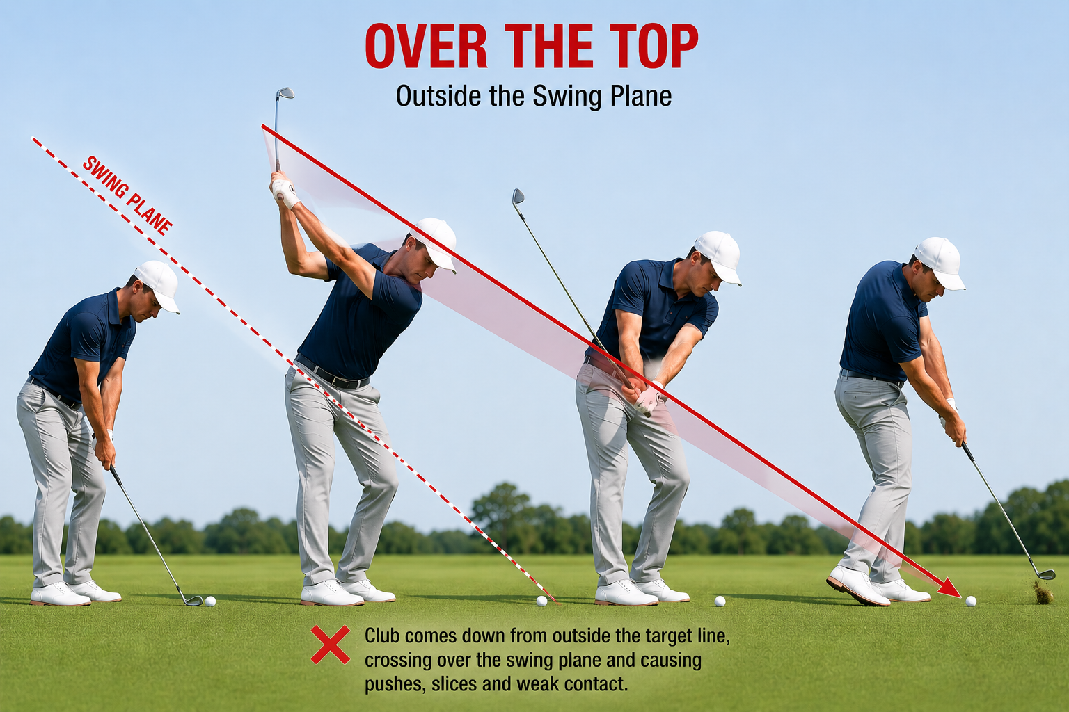 Illustration of an over-the-top golf swing path